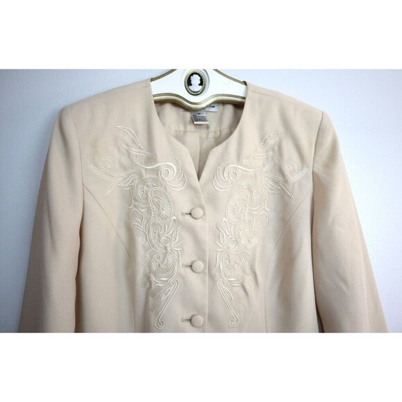 JUSTIN TAYLOR - WOMEN'S BEIGE EMBROIDERED BLAZER JACKET - SIZE 10 - Picture 2 of 6